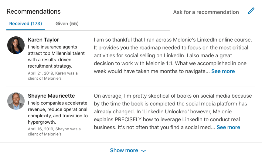 LinkedIn Recommendation and Reviews